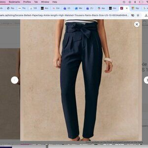 Sezane Belted Paperbag Ankle length High Waisted Trousers Pants Black Size US 10